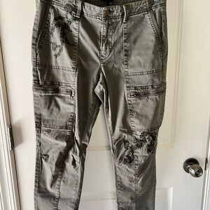 White House Black Market Gray Embroidered Cargo Pants